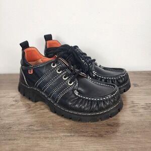 MAG 4062 Chunky Black Lace‎ Up Leather Shoes Women's Size 39